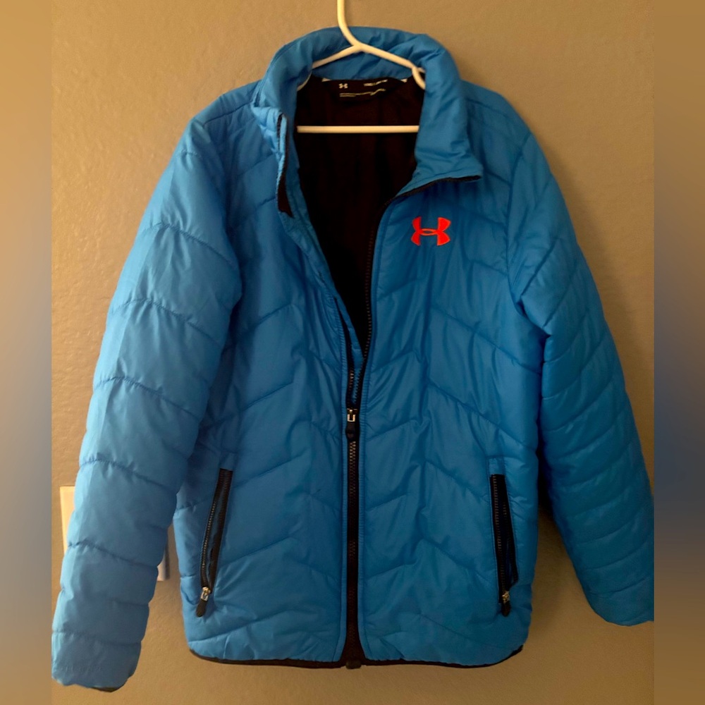 UNDER ARMOR Boy’s Youth Medium Bright Blue Mid/Lightweight Puffer Jacket: Sz YM
